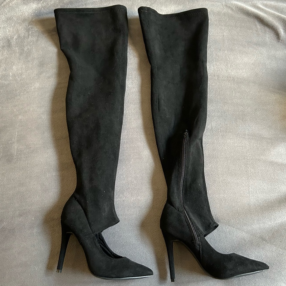 Black Faux Suede Over-the-Knee Boots
